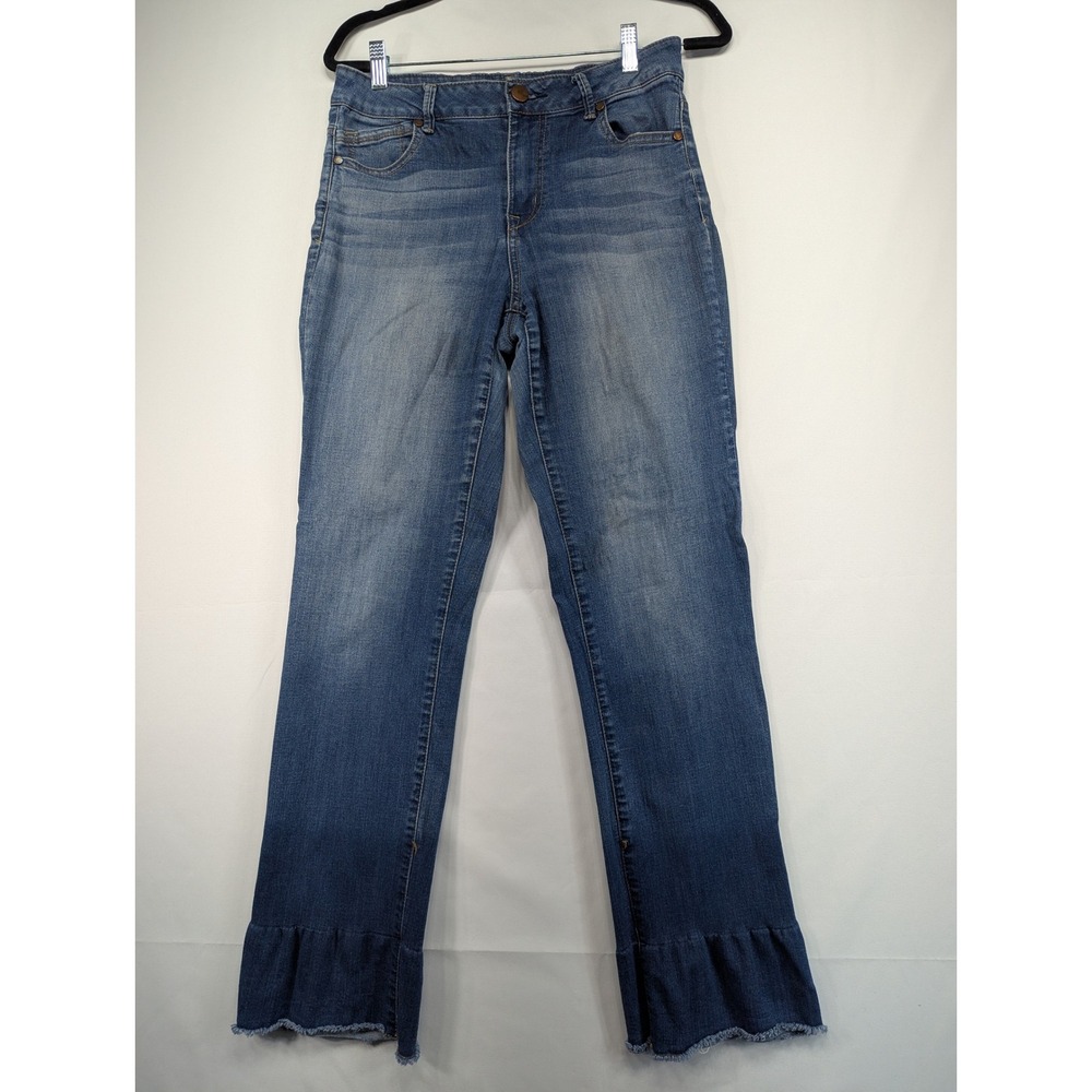 1822 Denim Womens Jeans Size 29 Blue Wash Ruffle Frayed Hem Cropped Straight Leg
